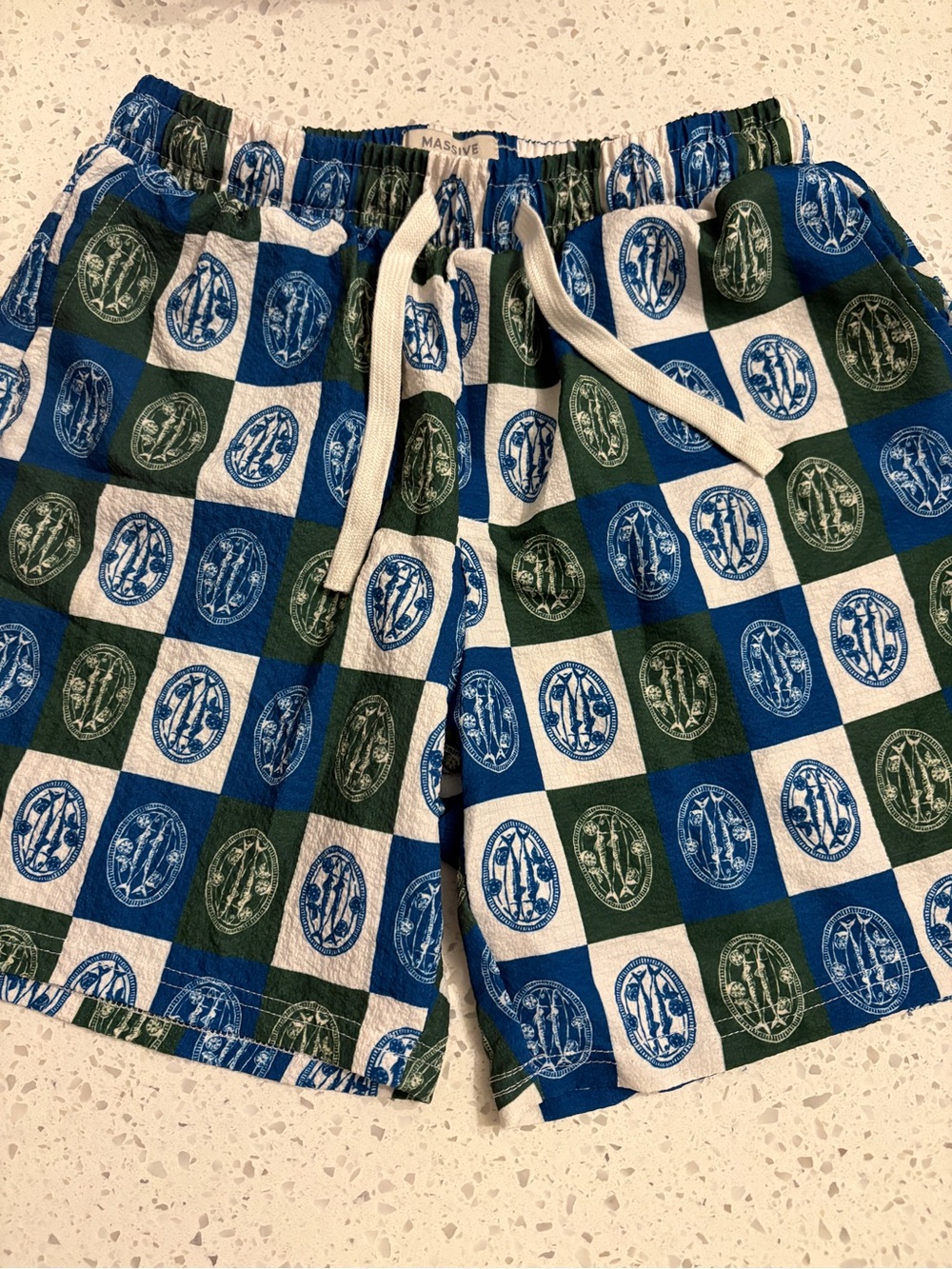 Checked Blue & Green Men's Drawstring Athletic Shorts